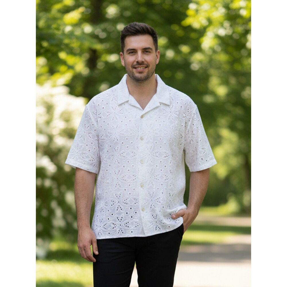 I.N.C. International Concepts White Eyelet Short Sleeve Button Front Shirt XXL